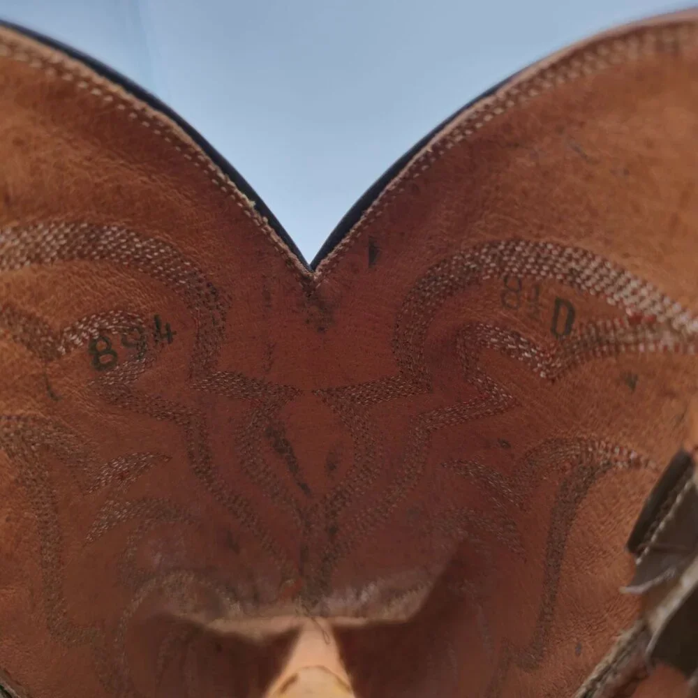 Vintage Exotic Ostrich Leg Mens 8.5D Tobacco Brown Leather Cowboy Western Boots - Picture 9 of 13
